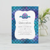 Faux Glitter Mermaid Scale Patroon Quinceanera Kaart (Staand voorkant)
