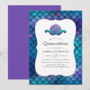 Faux Glitter Mermaid Scale Patroon Quinceanera Kaart