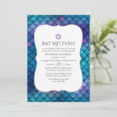 Faux Glitter Mermaid Scale Pattern Bat Mitzvah Kaart (Staand voorkant)