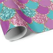 Faux glitter mermaid schalen patroon partiële omsl cadeaupapier (Rol Hoek)