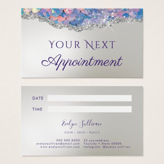 Faux glitter mermaid sequin Appointment Card Visitekaartje (Voorkant /achterkant)