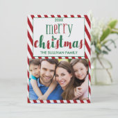 Faux Glitter Merry-kerstfotokaart met stripes Feestdagenkaart (Staand voorkant)