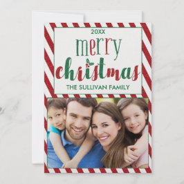 Faux Glitter Merry-kerstfotokaart met stripes Feestdagenkaart