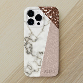 Faux Glitter Modern Marmer Roos Goud Roze iPhone 15 Pro Max Hoesje