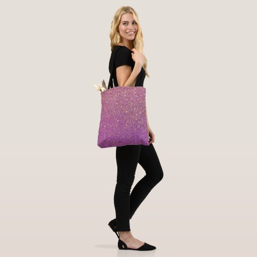 Faux Glitter Modern Roze en Paarse Canvas tas (Op model)