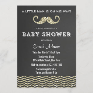 Faux Glitter Mustache Baby shower Uitnodiging