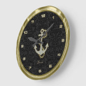 Faux Glitter Nautical Anchor Black Achtergrond 2 Grote Klok (Hoek)