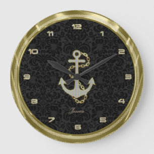 Faux Glitter Nautical Anchor Black Achtergrond 2 Grote Klok