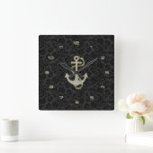 Faux Glitter Nautical Anchor Black Achtergrond Vierkante Klok (Huis)