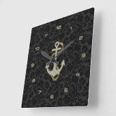 Faux Glitter Nautical Anchor Black Achtergrond Vierkante Klok (Hoek)