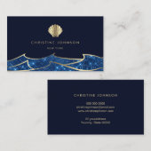 faux glitter oceaan golven gouden schelp visitekaartje (Voorkant / Achterkant)