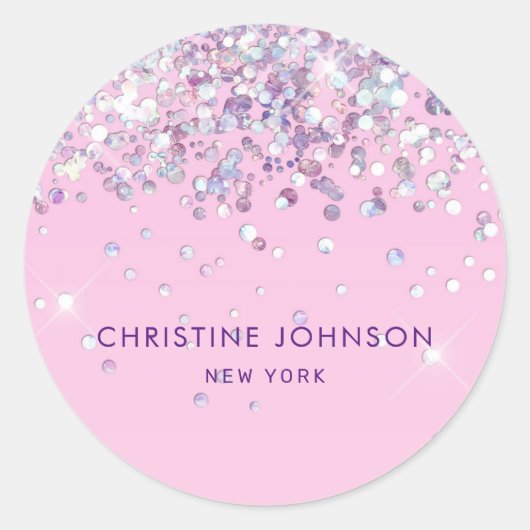 Faux glitter op bleek roze ronde sticker (Voorkant)