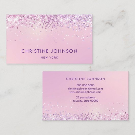 Faux glitter op bleek roze visitekaartje (Voorkant / Achterkant)