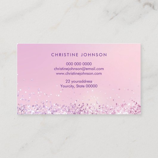 Faux glitter op bleek roze visitekaartje (Achterkant)