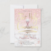 Faux glitter op marmer Eerste Heilige Communie Kaart (Voorkant)