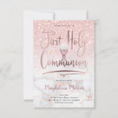 Faux glitter op roze marmer Eerste Heilige Communi Kaart (Voorkant)