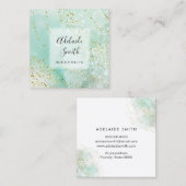 FAUX glitter op turquoise waterverf · Vierkante Visitekaartje (Voorkant / Achterkant)