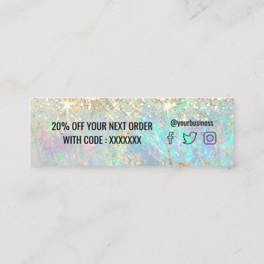 faux glitter opal background mini visitekaartje (Achterkant)