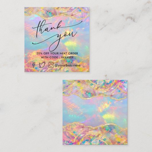 Faux Glitter Opal Bedankt Kortingskaart Vierkante Visitekaartje (Voorkant / Achterkant)