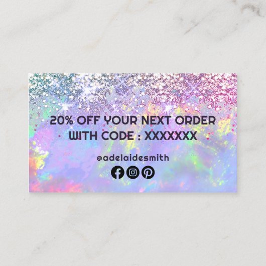 faux glitter opal dank u visitekaartje (Achterkant)