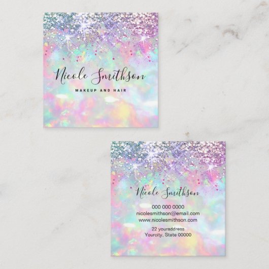 Faux Glitter Opal Design Vierkant visitekaartje (Voorkant / Achterkant)
