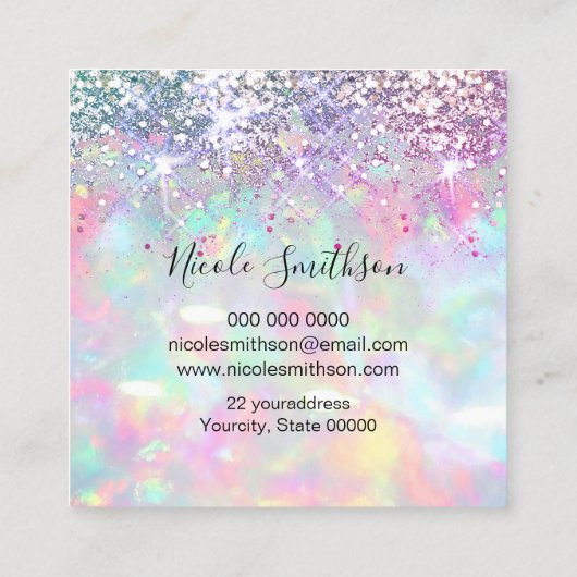 Faux Glitter Opal Design Vierkant visitekaartje (Achterkant)