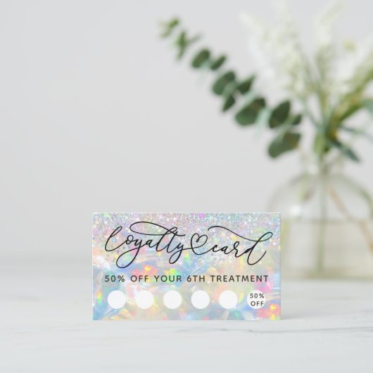 Faux Glitter Opal Loyalty Card Visitekaartje (Staand voorkant)