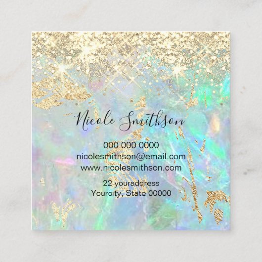 faux glitter opal vierkante visitekaartje (Achterkant)