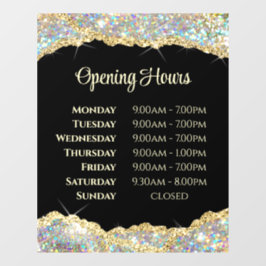Faux Glitter-openingstijden Venster Cling Raamsticker