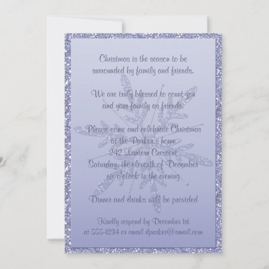 FAUX Glitter Paarse Snowflake Holiday Party nodigt Kaart (Achterkant)