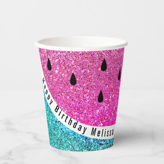 faux glitter paarse watermeloenen papieren bekers (Voorkant)