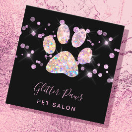 faux glitter paw print vierkant visitekaartje