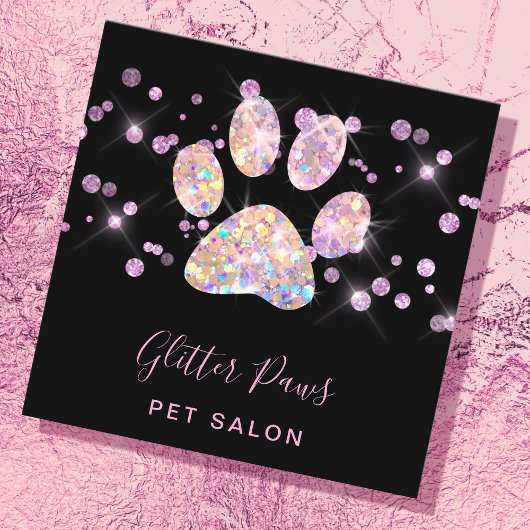 faux glitter paw print vierkant visitekaartje