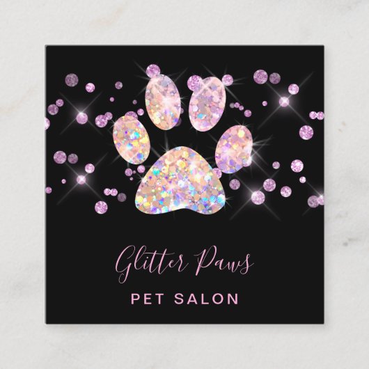 faux glitter paw print vierkant visitekaartje (Voorkant)