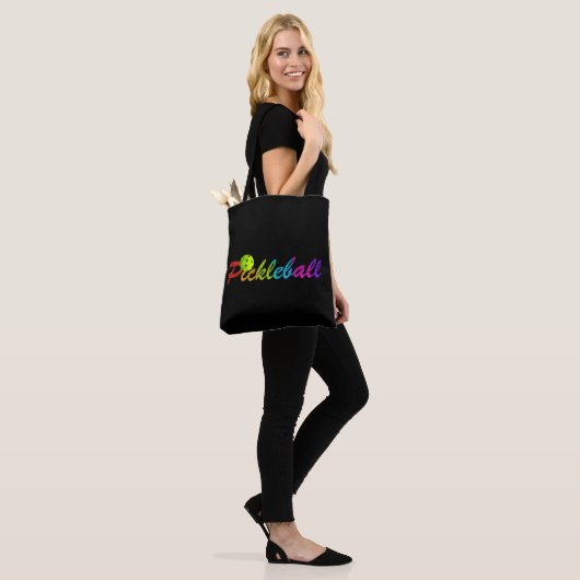 Faux Glitter Pickleball-Logo op zwart Tote Bag (Op model)