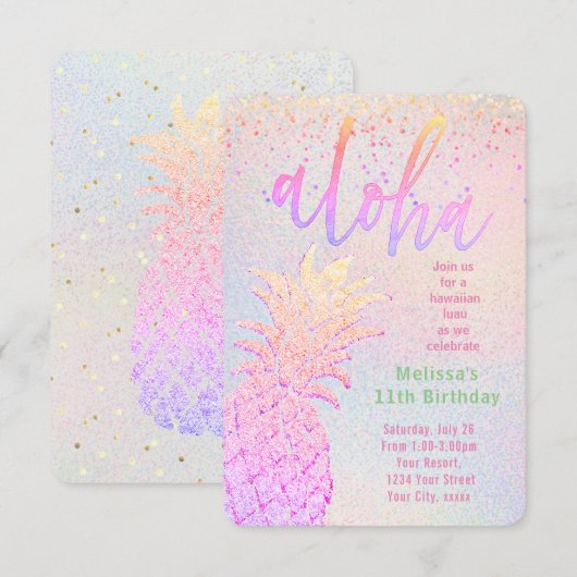 faux glitter pineapple decor verjaardag kaart (Voorkant / Achterkant)