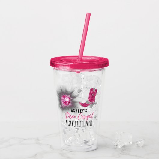 Faux Glitter Pink Cowgirl Bachelorette Acryl Drinkbeker (Achterkant ijs)