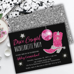 Faux Glitter Pink Cowgirl Bachelorette Kaart