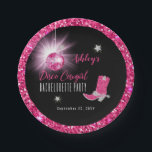 Faux Glitter Pink Cowgirl Bachelorette Papieren Bordje<br><div class="desc">Doe je feest in retro 70's stijl met dit faux roze en zilveren glitter en roze disco mirror ball "Disco Cowgirl Bachelorette" partijontwerp. Composietontwerp door vakantieharten Design (gereserveerde rechten).</div>