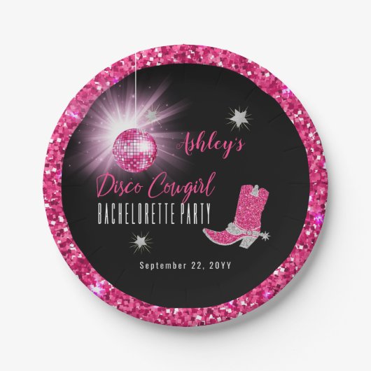 Faux Glitter Pink Cowgirl Bachelorette Papieren Bordje (Voorkant)