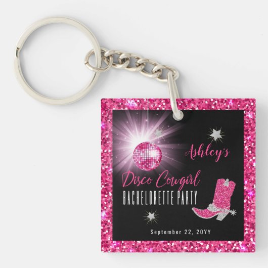 Faux Glitter Pink Cowgirl Bachelorette Sleutelhanger (voorkant)