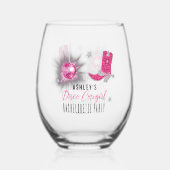 Faux Glitter Pink Cowgirl Bachelorette Wijnglas Zonder Voet (Achterkant)