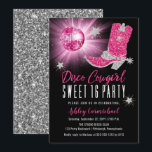 Faux Glitter Pink Disco Cowgirl Sweet 16 party Kaart<br><div class="desc">Doe je feest in retro 70's stijl met dit faux roze en zilveren glitter en roze disco mirror ball "Disco Cowgirl Sweet 16 Party" design. Composietontwerp door vakantieharten Design (gereserveerde rechten).</div>