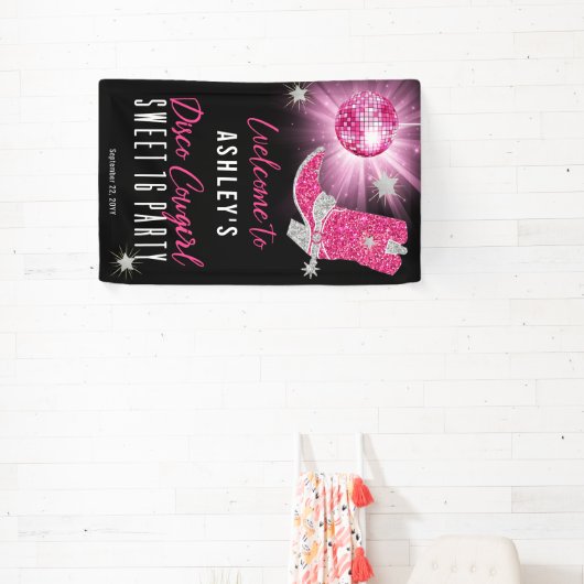 Faux Glitter Pink Disco Cowgirl Sweet 16 party Spandoek (Insitu)