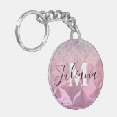 Faux Glitter Pink, geborsteld metaal, monogrammen Sleutelhanger (Voorkant Links)