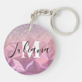 Faux Glitter Pink, geborsteld metaal, monogrammen Sleutelhanger (Achterkant)