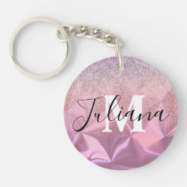 Faux Glitter Pink, geborsteld metaal, monogrammen Sleutelhanger