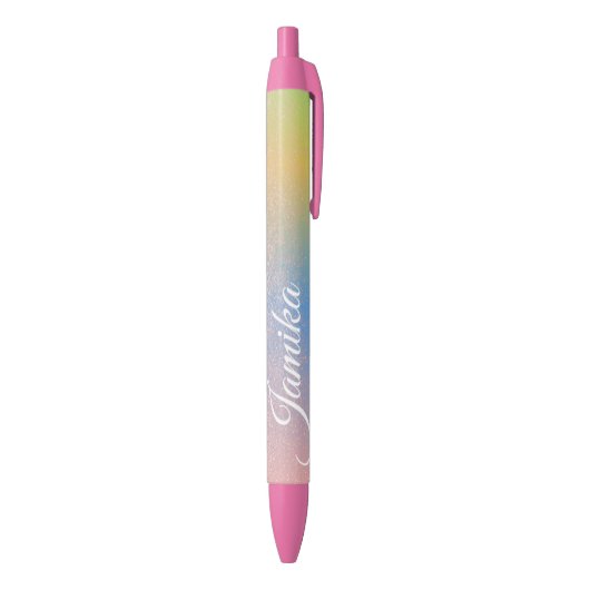 Faux Glitter Pink Pastel Ombre Rainbow Naam Zwarte Inkt Pen (Achterkant (Verticaal))