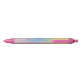Faux Glitter Pink Pastel Ombre Rainbow Naam Zwarte Inkt Pen (Achterkant)
