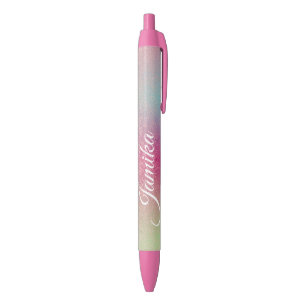 Faux Glitter Pink Rainbow Monogramma Zwarte Inkt Pen